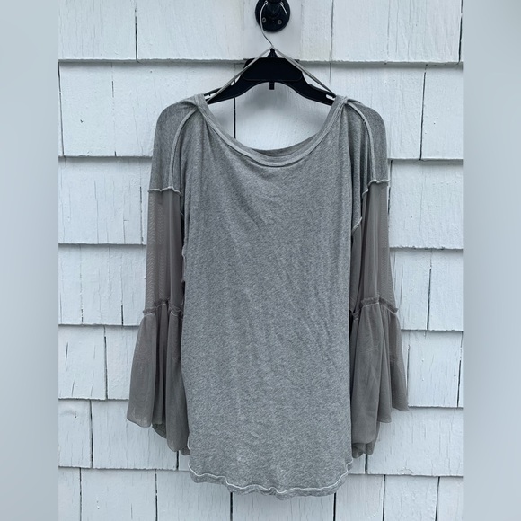 Free People Still Got It Gray Mesh Bell Sleeve Top - Picture 2 of 5